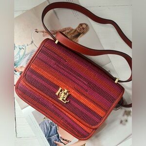 Ralph Lauren Sophee Striped Woven Leather Crossbody Bag